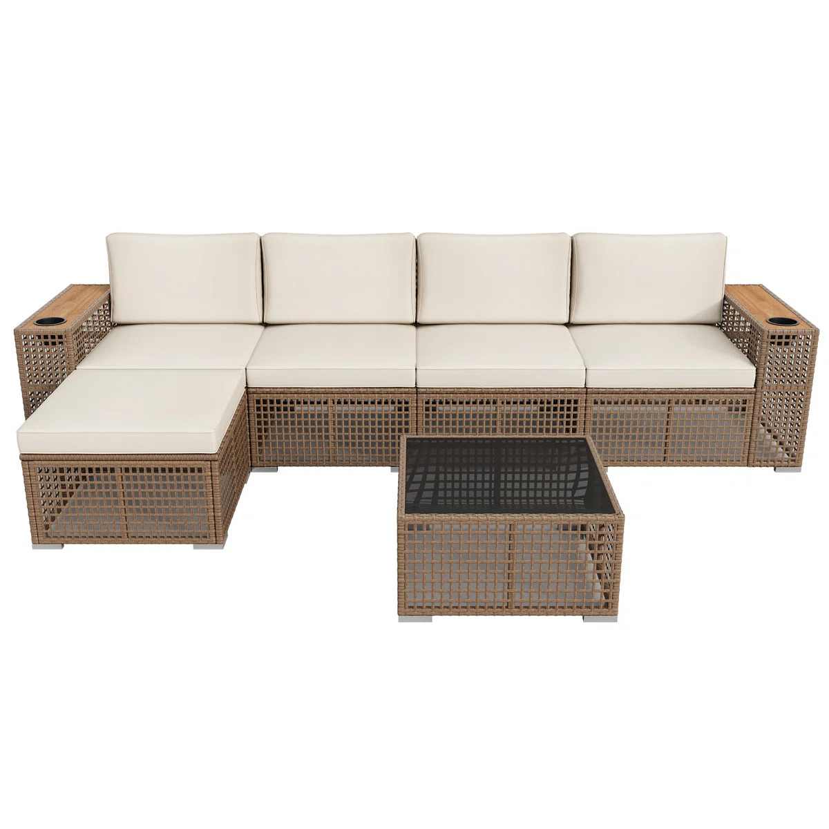 6 Pieces Outdoor Sectional Sofa Patio Furniture Sets Manual Weaving Wicker Rattan Patio Conversat... | Wayfair North America