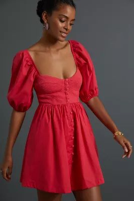 Maeve Puff-Sleeved Sweetheart Mini Dress | Anthropologie (US)