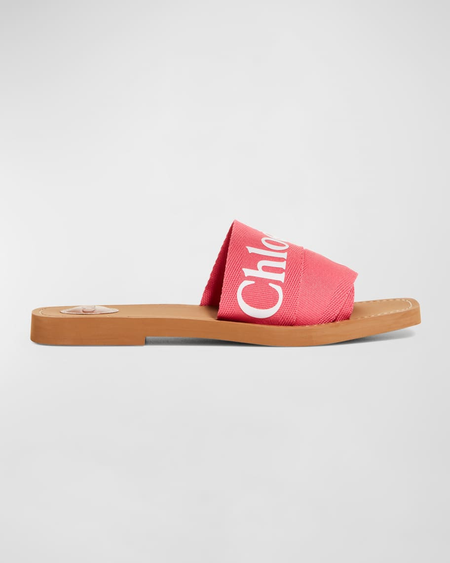 Chloe Woody Flat Logo Ribbon Slide Sandals | Neiman Marcus