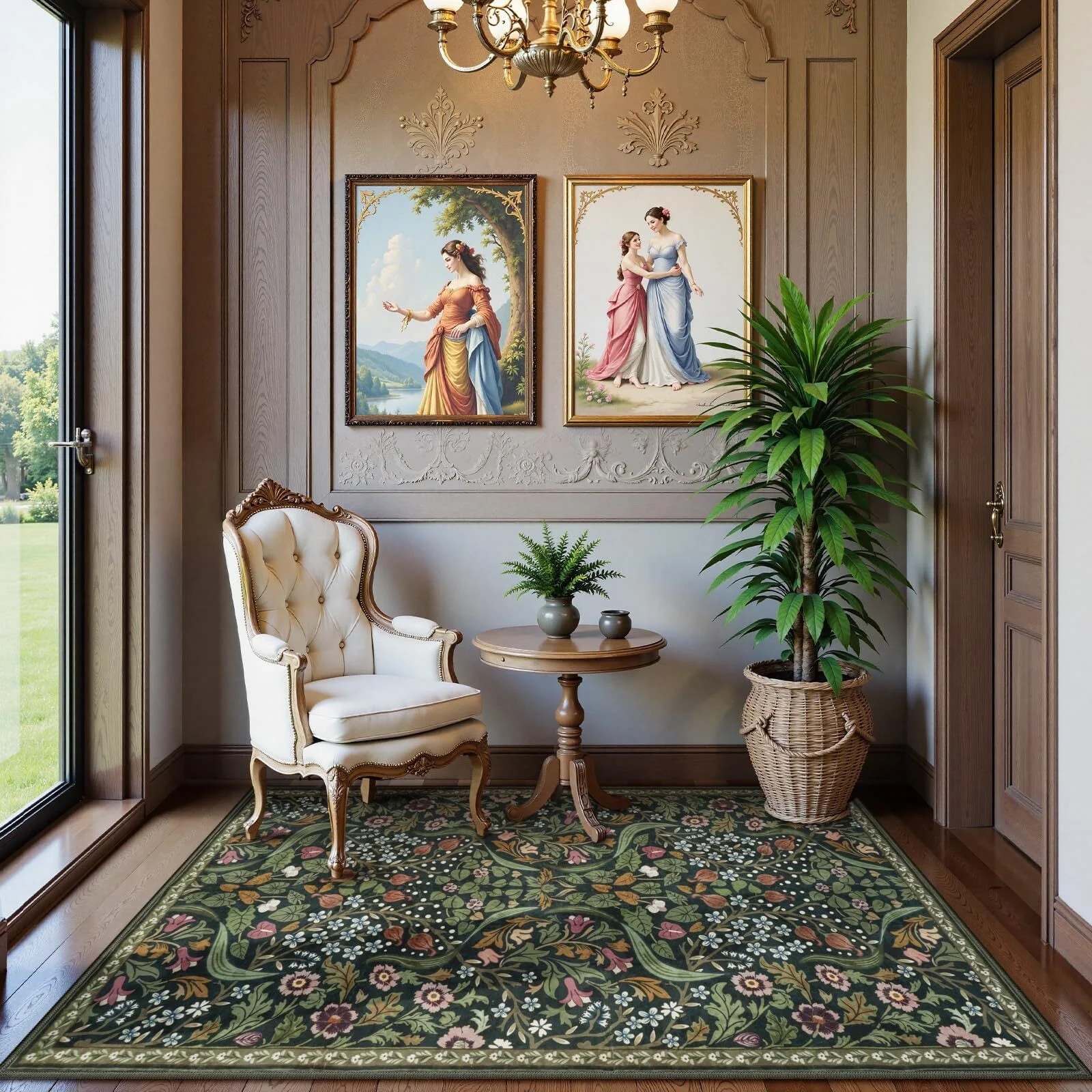 Lahome Floral 3'x5' Area Rug, Washable Non Slip Soft Bedroom Rugs, Boho Green Small Rugs for Livi... | Walmart (US)