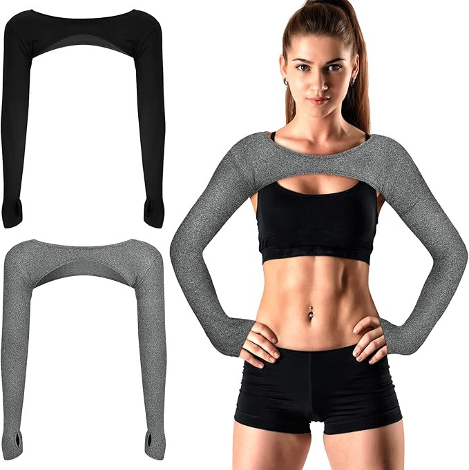 Janmercy 2 Pieces Women's Long Sleeve Crop Tops Cutout Workout Bolero Shrug Ballet Yoga Sports Sh... | Amazon (US)