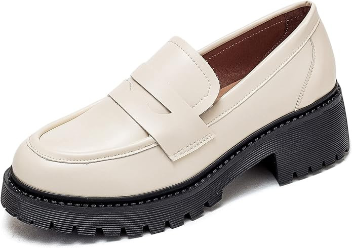 U-lite Women's Classic Simple Mid Heel Oxfords Penny Loafers Comfortable Slip On Dress Shoes | Amazon (US)