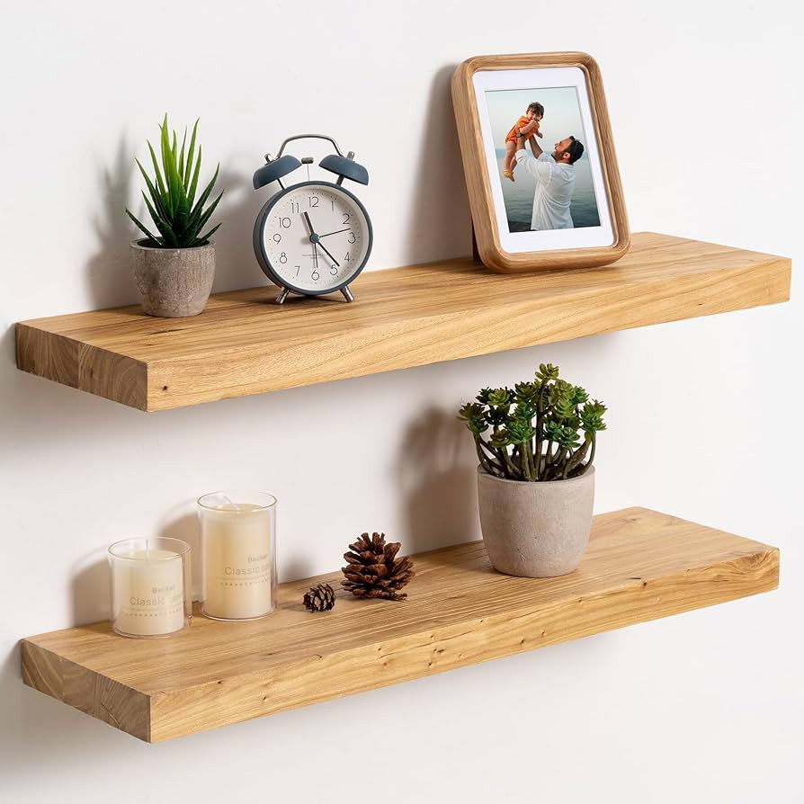 fuqing Floating Shelves for Wall, 24 inch Rustic Solid Elm Wood Floating Shelves, Wooden Wall She... | Amazon (US)