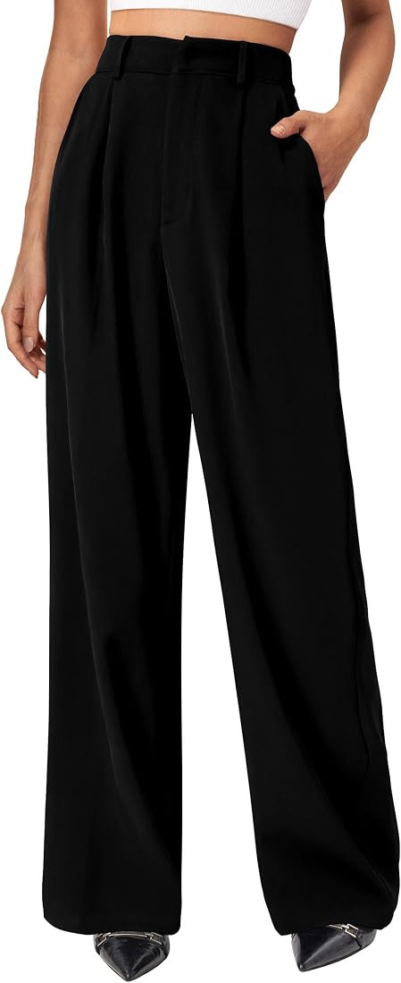 PRETTYGARDEN Women's Wide Leg Suit Pants Loose Fit High Elastic Waisted Business Casual Long Trou... | Amazon (US)