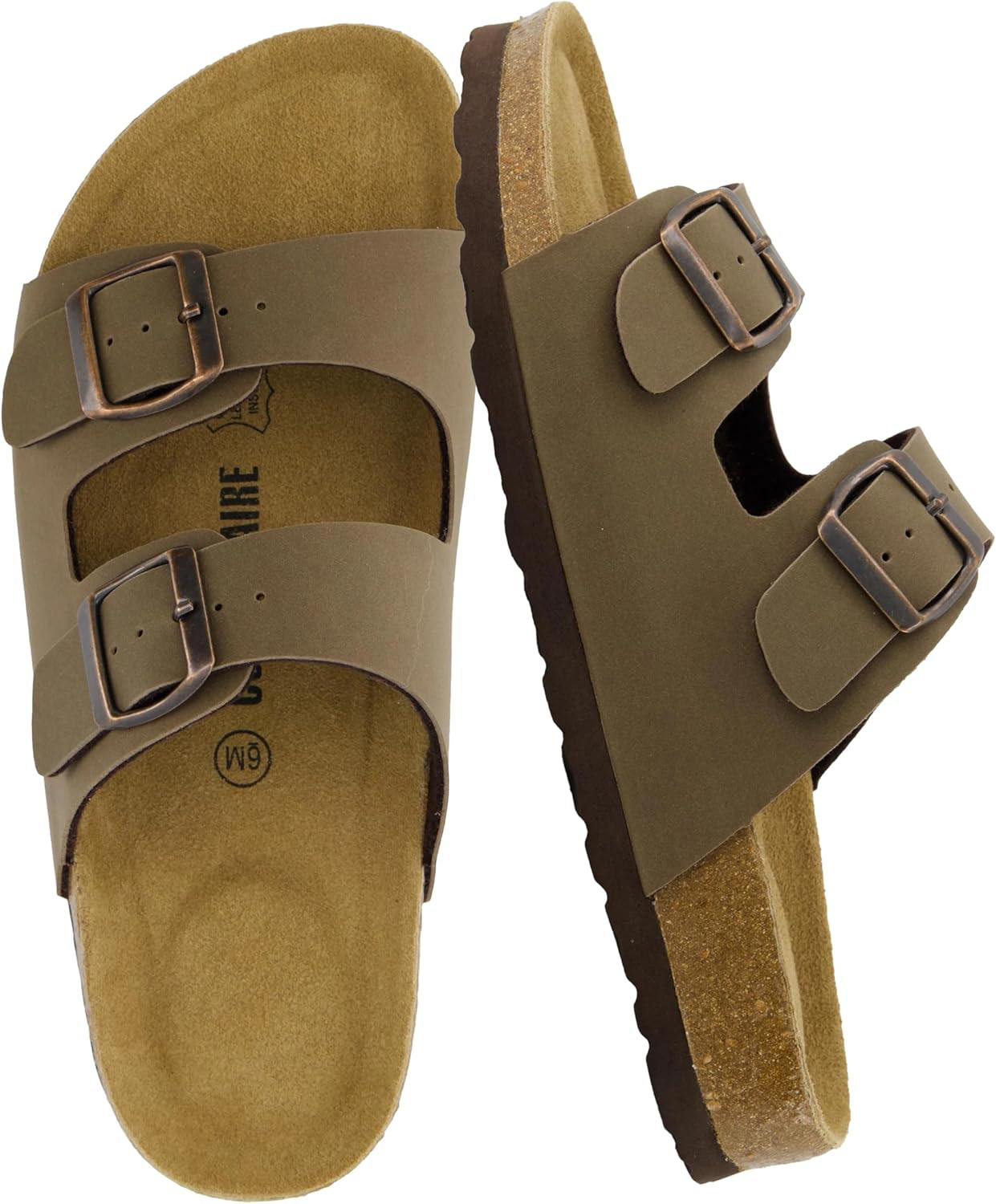 CUSHIONAIRE Lane Cork Footbed Womens Sandals Comfortable Double Buckle Slip On Sandals for Women with Arch Support and Classic Two Strap Design | Amazon (US)