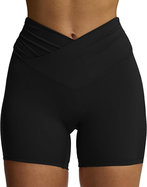 Aoxjox Venus Workout Biker Shorts for Women Cross-Waist Tummy Control High Waisted Hidden Scrunch... | Amazon (US)