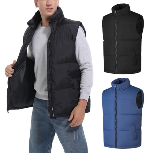 Men's Puffer Vest Quilted Sleeveless Jacket Outerwear Winter Outdoor Warm Puffy Water-Resistant Black Blue 3X-Large Pack-2 | Amazon (US)