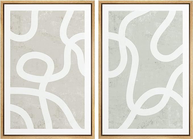 SIGNWIN Framed Canvas Print Wall Art Set Pastel White Swirl Pattern Collage Abstract Shapes Illus... | Amazon (US)