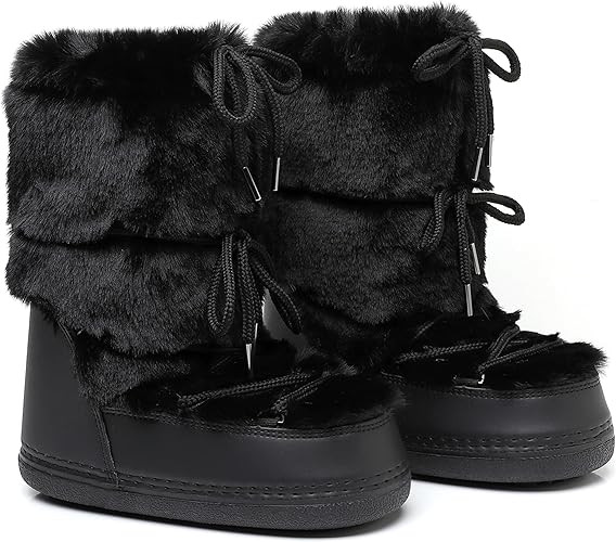 Faux Fur Snow Boots for Women,Furry Fuzzy Fluffy Womens Boots Lace-up Winter Warm Fur Lined Mid-C... | Amazon (US)