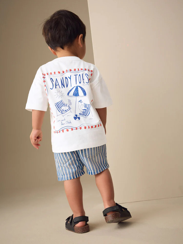 White Beach Short Sleeve Back Print T-Shirt (3mths-7yrs) | Next US