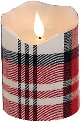 CWI Gifts Flameless Candles Crimson Plaid Realistic Flame LED Pillar, Home Décor, Christmas Deco... | Amazon (US)