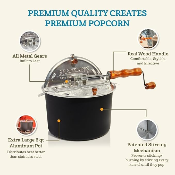 Franklin's Gourmet Popcorn Popper - 6 Quarts Original Stovepop Popcorn Maker - Delicious & Health... | Amazon (US)