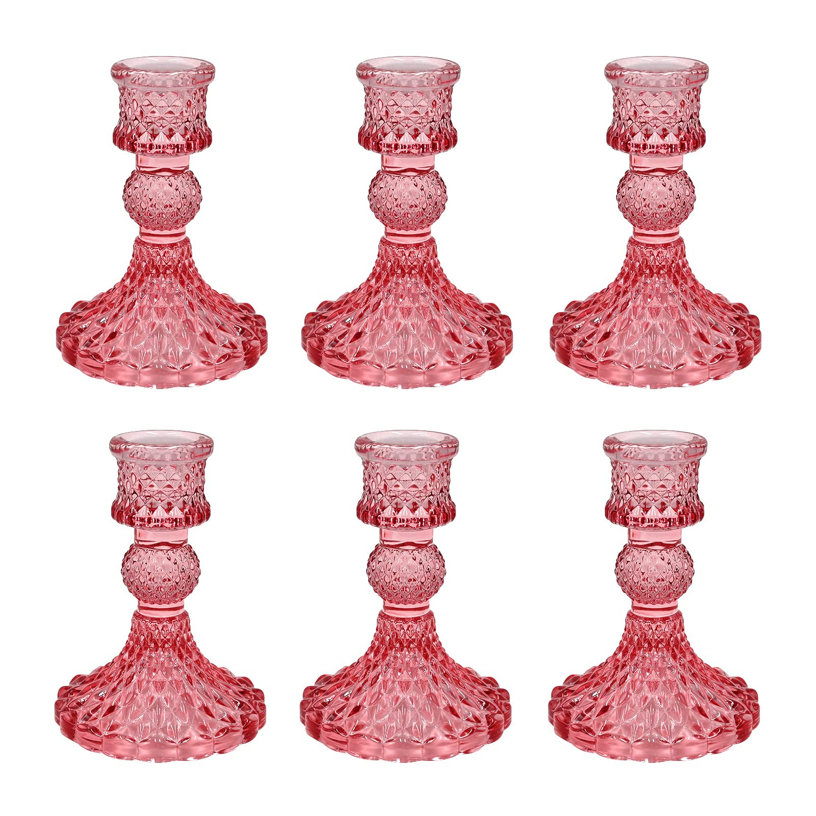 Glass Candlestick Holders Set of 6, Pink Crystal Taper Candle Holders for Table Centerpiece, Home... | Amazon (US)