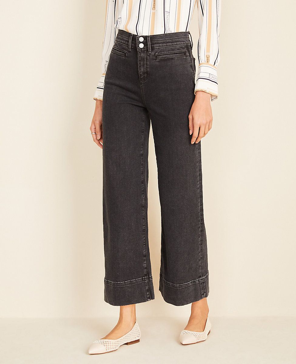 Wide Leg Crop Jeans in Washed Black | Ann Taylor (US)