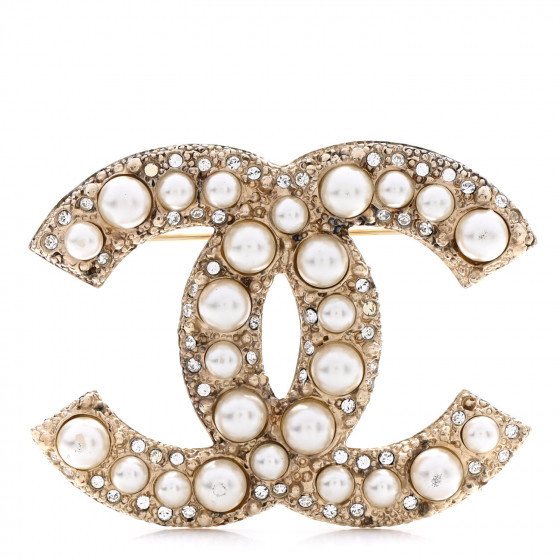 CHANEL Pearl Crystal CC Brooch Gold | FASHIONPHILE | Fashionphile