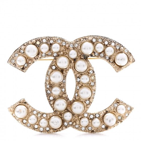 CHANEL Pearl Crystal CC Brooch Gold | FASHIONPHILE | Fashionphile