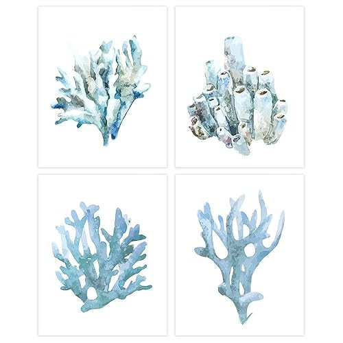 Beach Wall Decor Art Prints (Set of 4) - Unframed - 8x10s | Coral | Amazon (US)