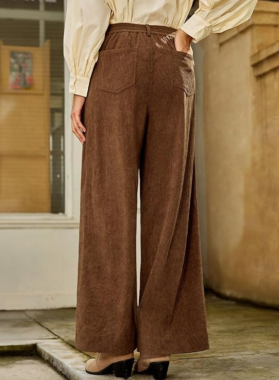 Sidefeel Women's Corduroy Pants Casual High Waisted Baggy Wide Leg Elastic Waist Loose Trousers w... | Amazon (US)