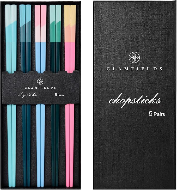 Chopsticks Reusable Dishwasher Safe, GLAMFIELDS 5 Pairs 9.5 Inches Premium Chop Sticks Set for Su... | Amazon (US)