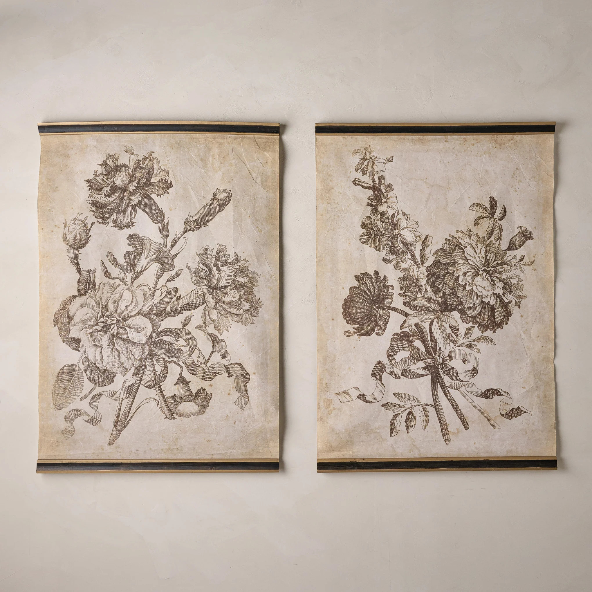 Set of II Vintage Floral Sketch Tapestry | Magnolia