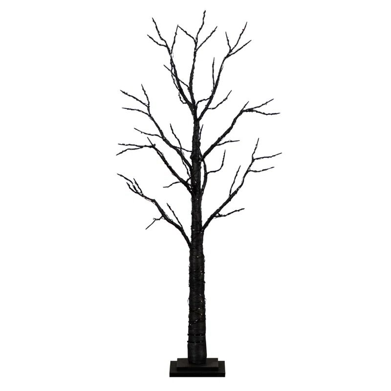 Primrue 4ft. Pre-Lit Halloween Black Twig Artificial Fall Tree with 240 Orange and Purple LED Lig... | Wayfair North America