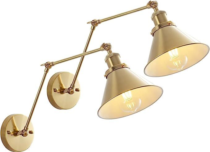 Gold Swing Arm Wall Lamp, Adjustable Hardwired Wall Sconce Set of 2 with Cone Shade Rotatable arm... | Amazon (US)
