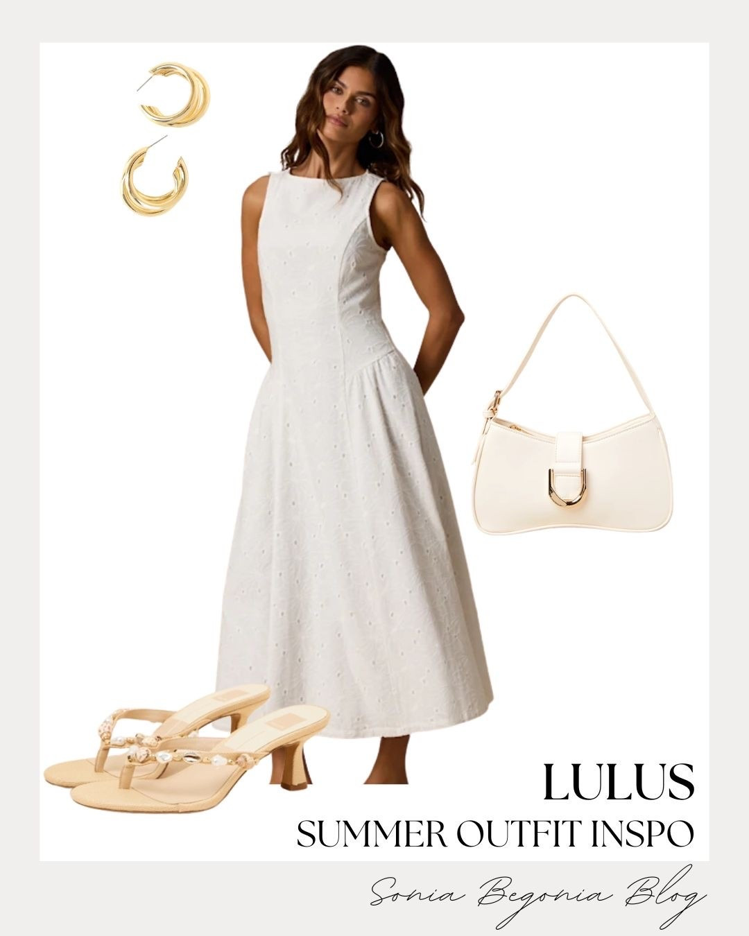 I absolutely love this white eyelet midi dress for warm, sunny days. It has the most flattering silhouette and pairs beautifully with a classic cream shoulder bag and statement gold hoop earrings.
To complete the look, I added these gorgeous embellished low-heel sandals that bring just the right amount of sparkle. It is the perfect ensemble for a brunch date, vacation walk, or casual summer event.
#liketk #ltkstyletip #ltkunder100 #ltkseasonal #lulus #summeroutfit #summerfashion #mididress #whiteoutfit #vacationstyle #seasonalstyle #ootdinspo #everydaystyle #chicstyle #styleinspiration

#LTKootd #LTKSeasonal