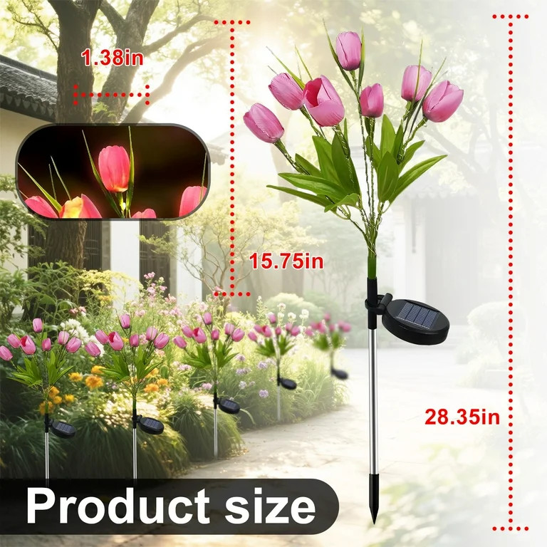 Rirool Solar Garden Lights Outdoor, 2 Pack Solar Tulip Lights with 14 Flowers, IP65 Waterproof LE... | Walmart (US)