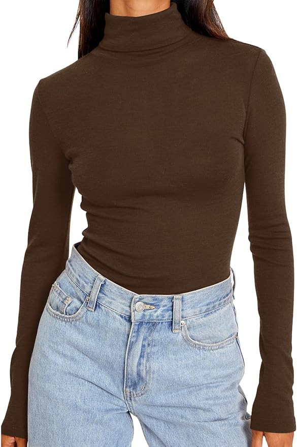 Trendy Queen Womens Turtleneck Tops Winter Clothes | Long Sleeve Basic Shirts,Stretchy Fit,Tight ... | Amazon (US)