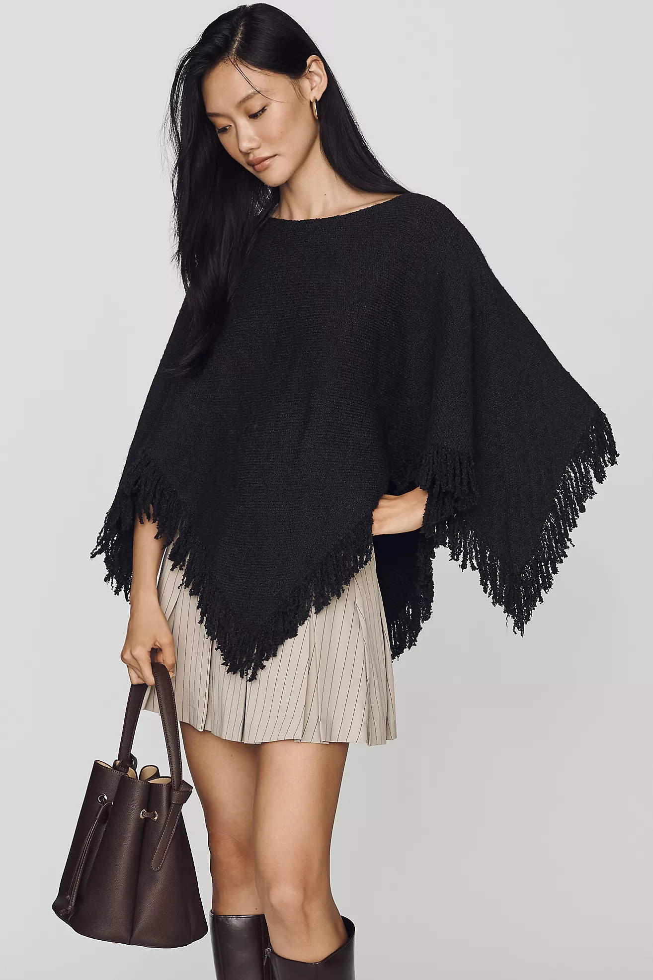 By Anthropologie Knit Fringe Triangle Poncho | Anthropologie (US)