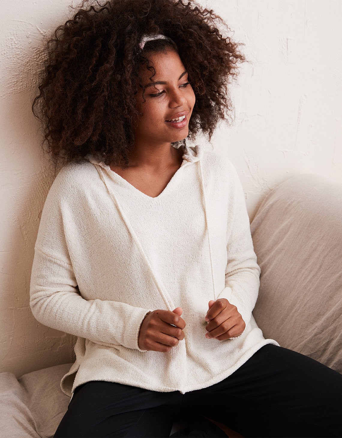 Aerie Plush Hoodie Sweater, Heather Frost | American Eagle Outfitters (US & CA)