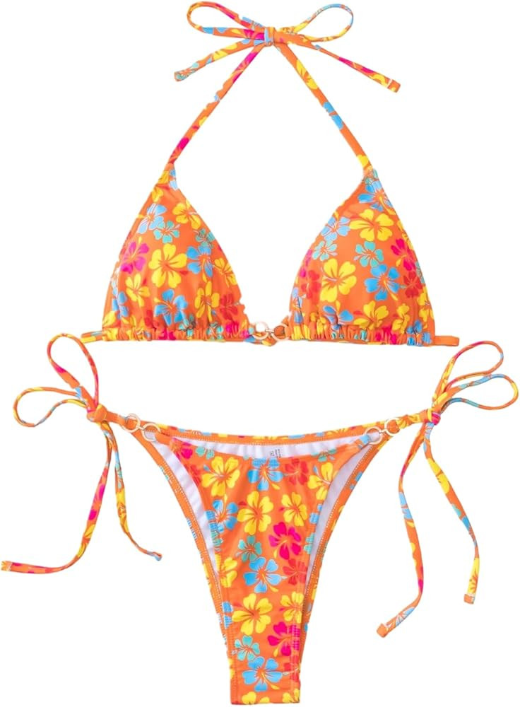 SHENHE Women's Sexy Bikini Sets Ring Triangle Tie Bathing Suits 2 Piece Swimsuits | Amazon (US)