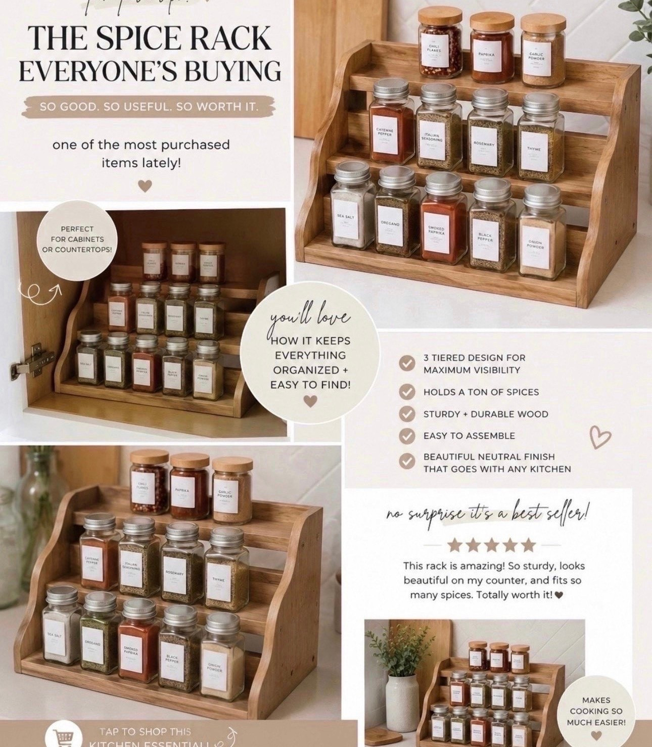 ✨ Kitchen organization find that’s clearly a fan favorite ✨

This tiered wooden spice rack has been one of the most purchased items lately and I completely get why 🤎🌿 It instantly makes your spices look organized, aesthetic, and easy to grab while cooking. Perfect for cabinets or countertops and gives that clean, Pinterest kitchen vibe without spending a fortune 🙌🏽

If you’re in your organize the whole house era… this one is worth adding 🫶🏽✨#KitchenOrganization #HomeFinds #KitchenDecor #SpiceRack #OrganizationIdeas #HomeOrganization #KitchenInspo #AmazonHomeFinds #LTKStyle #NeutralHome #MomLifeFinds

#LTKSaleAlert #LTKHome