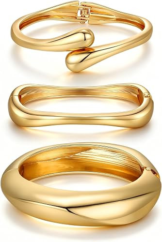 Chunky Gold Bangle Bracelets for Women Trendy 14K Gold Plated Cuff Bracelets Stack, Dainty Gold B... | Amazon (US)