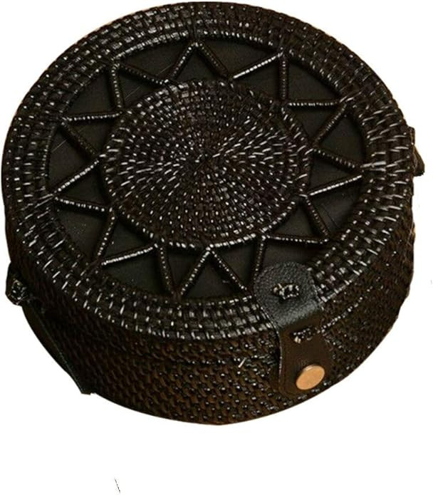 Kbinter Handwoven Round Rattan Straw Bag for Women Shoulder Leather Button Straps Natural Chic Ha... | Amazon (US)