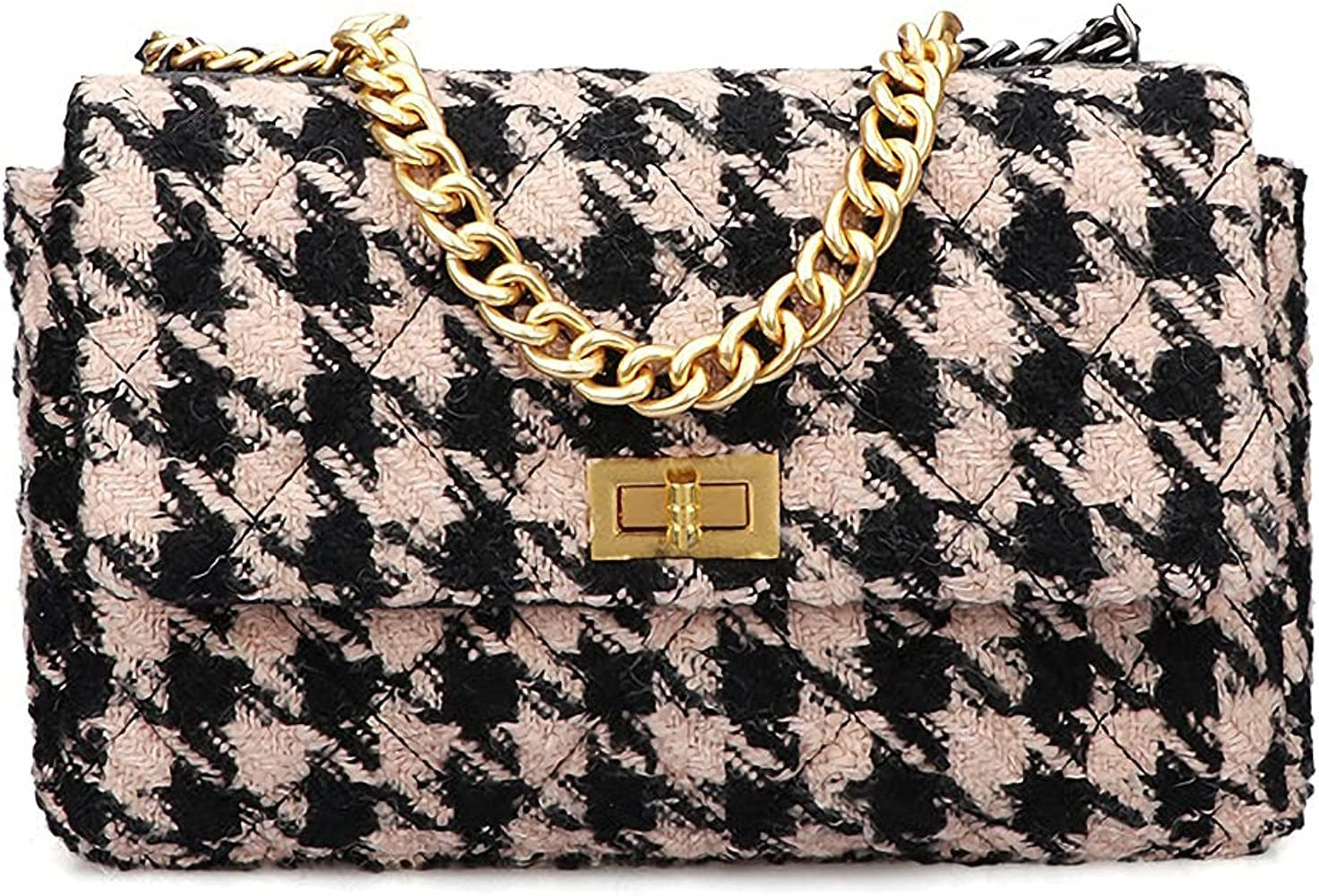 PU Leather Black And White Houndstooth Ladies Shoulder Bag Autumn And Winter Fashion Woolen Cloth... | Amazon (US)