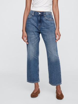 Mid Rise SuperSoft Relaxed Straight Crop Jeans | Gap Factory