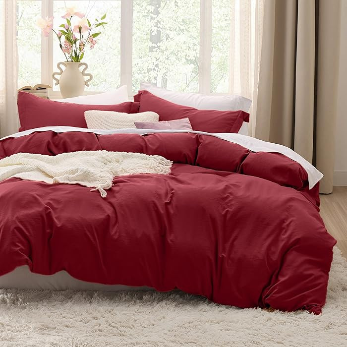 Bedsure Red Duvet Cover Queen Size - 3 Pieces Prewashed Cotton-Like Extra Soft Bedding Set, Inclu... | Amazon (US)