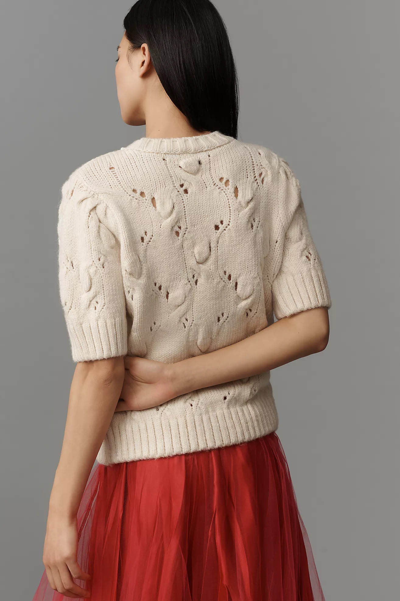 Maeve Pearl Necklace Cable Sweater Tee | Anthropologie (US)