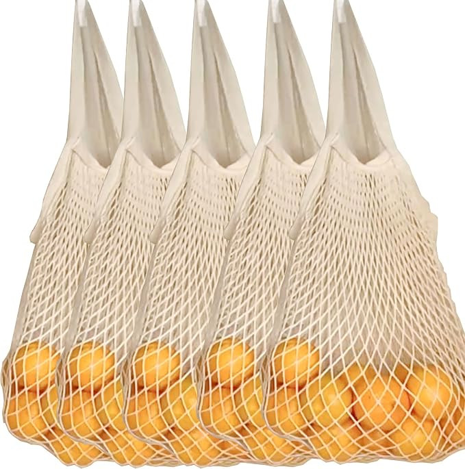 5 Pack Reusable Grocery Bags - 100% Cotton Mesh Produce Bags with Long Handle, Organic Washable S... | Amazon (CA)