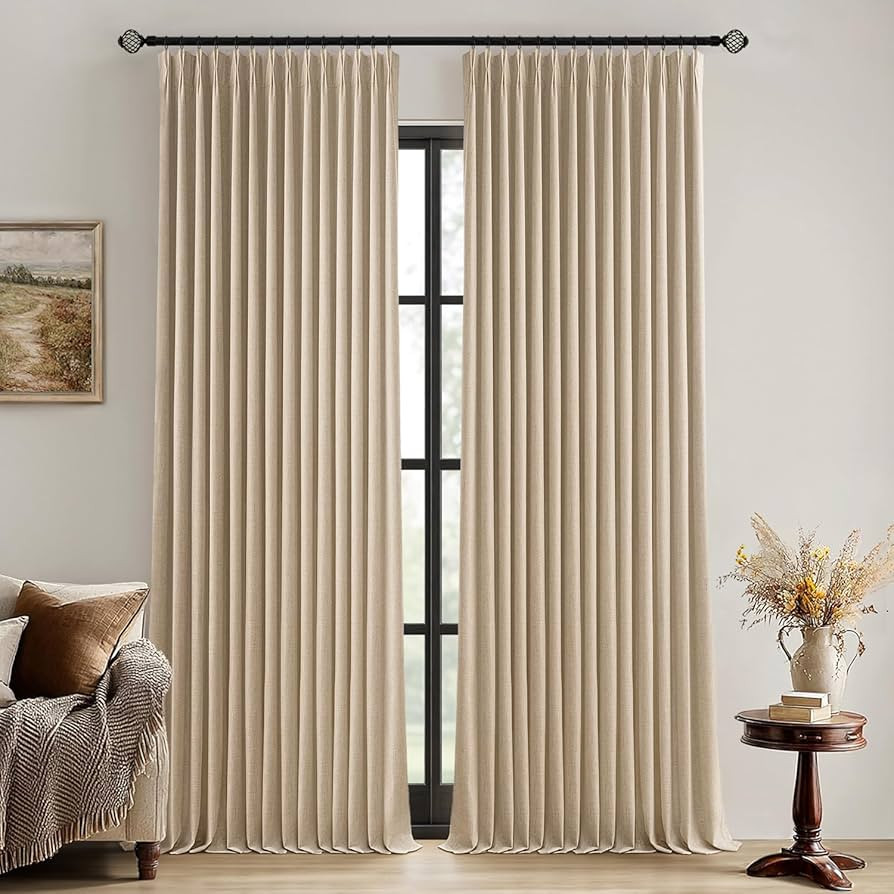 MIULEE Taupe Pinch Pleated 100% Blackout Linen Curtains for Bedroom, Room Darkening Light Blockin... | Amazon (US)