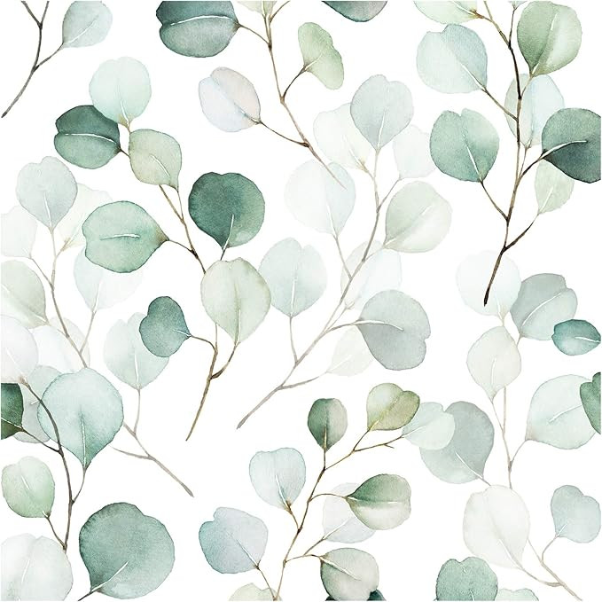 HaokHome 93044 Peel and Stick Wallpaper Green/White Eucalyptus Leaf Wall Mural Home Nursery Decor... | Amazon (US)
