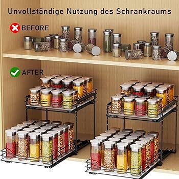 MAYZOLOP Gewürzregal Ausziehbar, Schrank Organizer Küche, 2 Etagen Gewürzaufbewahrung, Oberen ... | Amazon (DE)