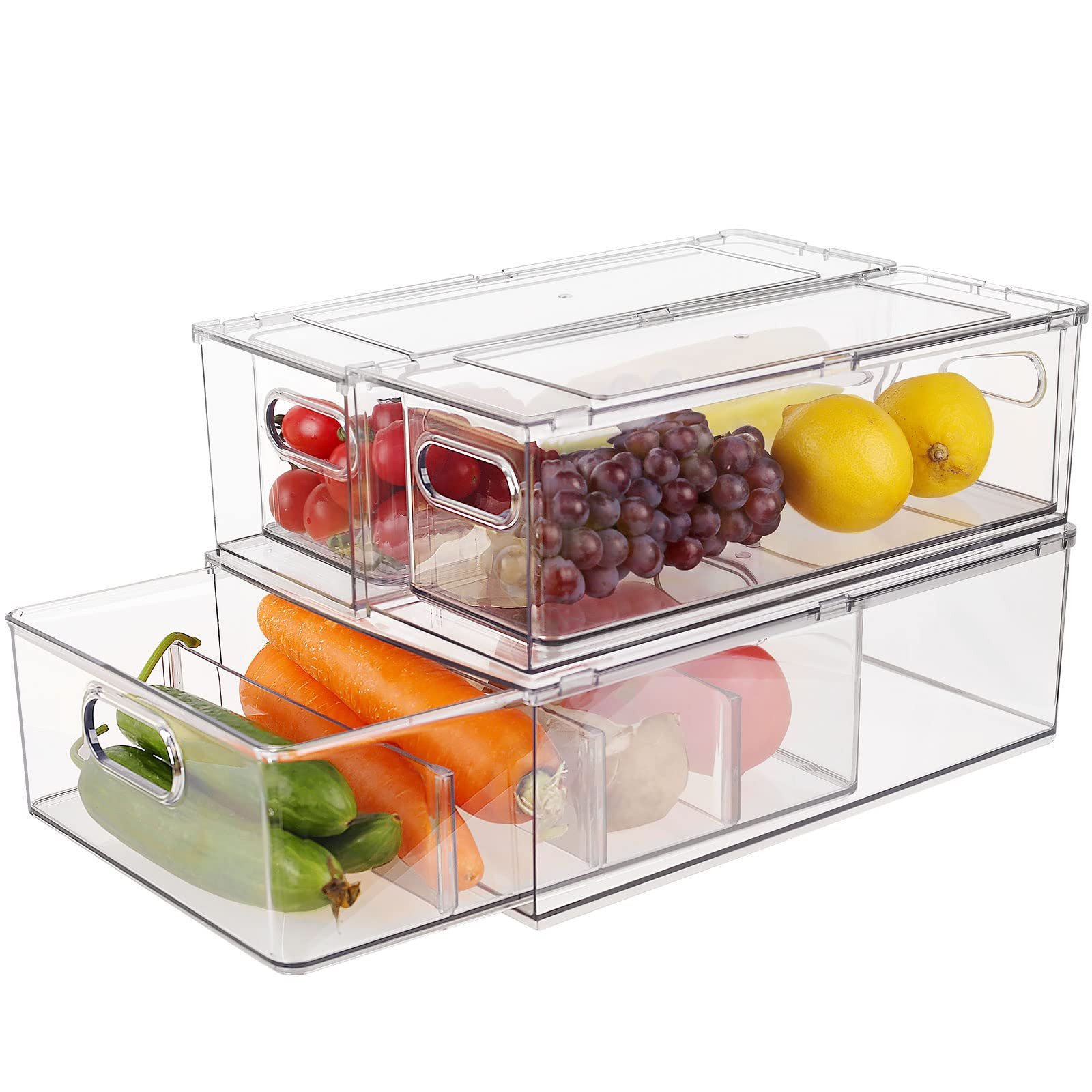 Taiuloo 3 Pack Refrigerator Organizer Bins with Pull-out Drawer, Large Stackable Fridge Drawer Or... | Amazon (US)