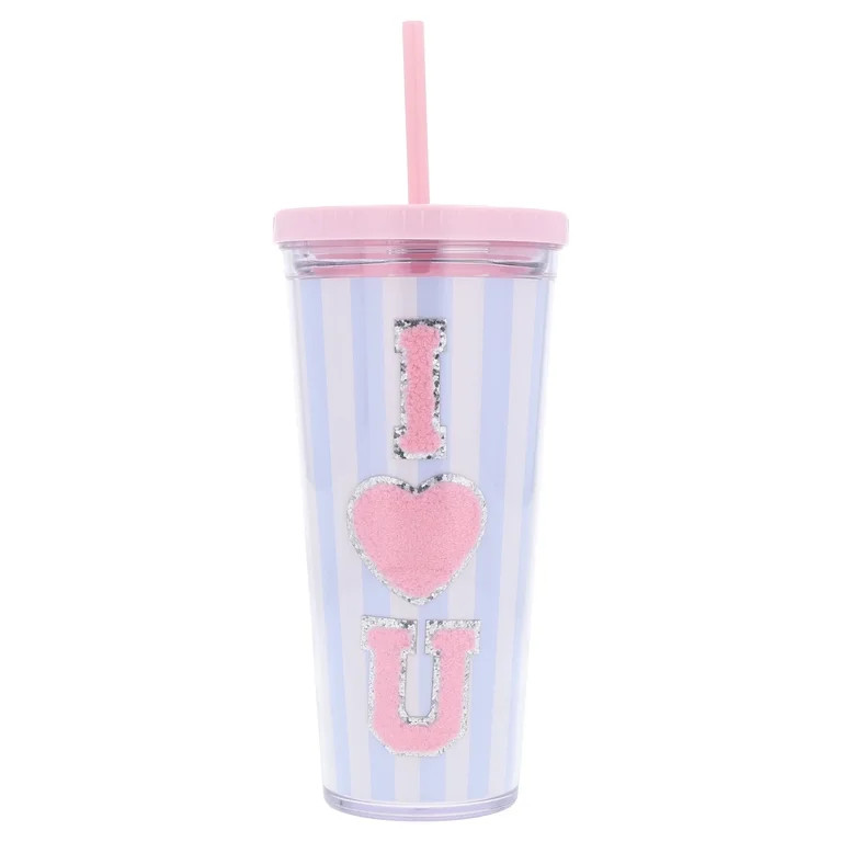 I Heart U Patch Tumbler with Straw, Pink, 24 oz, Mother's Day by Way To Celebrate | Walmart (US)
