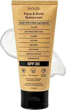Sky and Sol Natural Mineral Sunscreen SPF 30 3 oz: Natural Tallow & Zinc Oxide, Reef Safe, Water ... | Amazon (US)