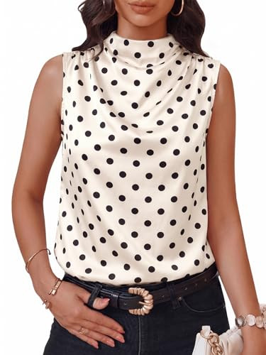 Cicy Bell Womens Mock Neck Satin Tank Tops Business Casual Work Ruched Blouses Summer Corporate O... | Amazon (US)