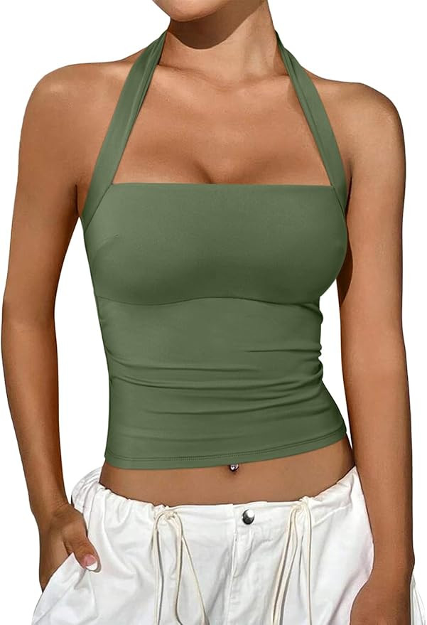 REORIA Halter Tops for Women Summer Sleeveless Going Out Outfits Y2K Trendy Cute Crop Tank Top Cl... | Amazon (US)
