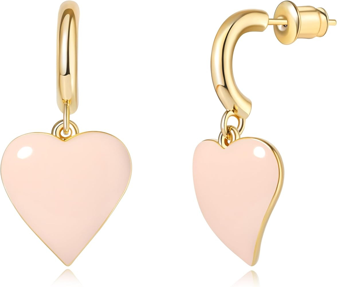 Heart Enamel dangle 18K Gold Plated Earrings for women | 925 Sterling Silver Posts | | Amazon (US)