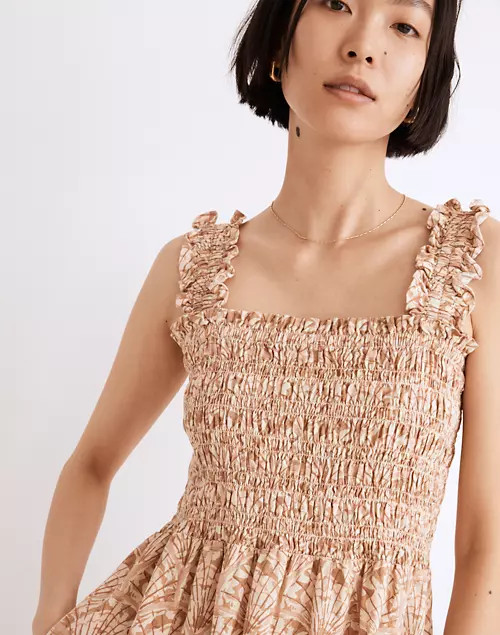 Linen-Blend Lucie Smocked Tank Mini Dress in Painted Seashells | Madewell